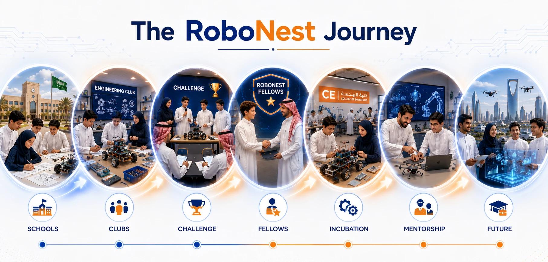 RoboNest journey stages from schools to future engineering